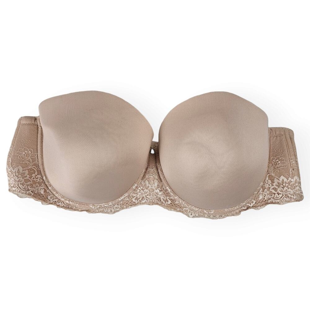 Torrid 44D Nude Multi-Way Strapless Bra Beige Side Lace Accents Convertible READ